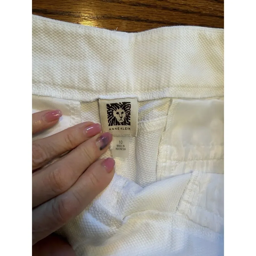 Anne Klein Crop Pants Women's White Textured Straight Leg Work Office Trousers